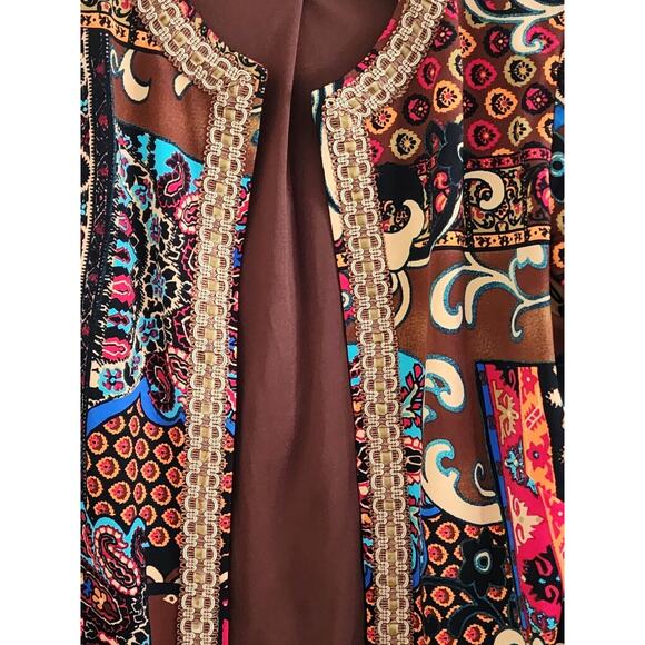 TOP-JACKET-JOAN RIVERS-Brown-Blue-Red-3/4 Length Sleeves-Size X-SMALL - Picture 6 of 16